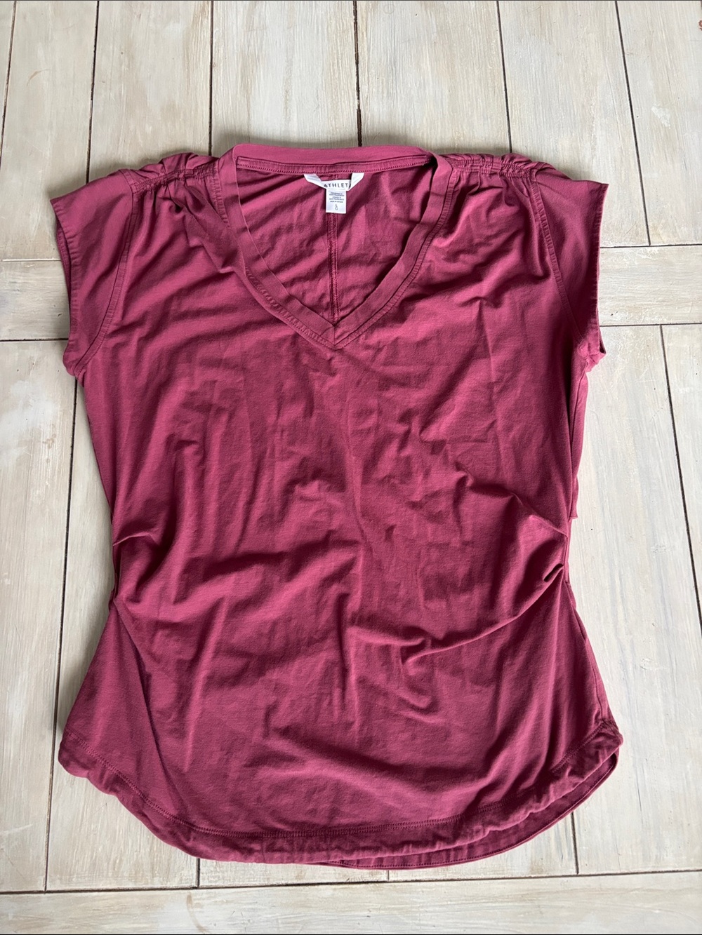 Athleta Pink Red V Neck Athletic Tee Shirt Large